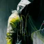 Placeholder: Minimal contemporary abstract oil paintings close up person wearing hazmat suit limbs sinew and concrete fragments. Wires hanging. illuminated at night style of Justin Mortimer And Francis bacon And ashley wood