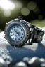 Placeholder: "Generate an image of a frosted watch in an outdoor, snowy setting. The watch should glisten under the winter sun, with snowflakes delicately resting on its surface."