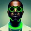 Placeholder: Kanye West as the boss, steampunk, headphone, sunglass, gangsta neckless, full body, green puffer jacket, neon lit background, dramatic lighting, hyper realistic, unreal engine 5, 16k