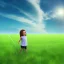 Placeholder: child on green field with bleu sky