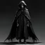 Placeholder: Full body nimated person with white skin, short and messy hair that is black with white streaks through it, wearing black cloak