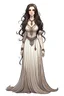 Placeholder: full body portrait of Cynara, the antagonist of a youth novel; she is a patron but became mean after a stroke of faith, she is beautiful and has long dark hair, her appearance is like a greek goddess