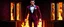 Placeholder: Hyper Realistic Photographic-Silhouette View of a handsome muscular Fire-Superhero wearing long-fancy-Maroon-tuxedo with-golden-flame-patterns on it & wearing fancy-red-sunglasses with flame-embers-around-him & standing on a vintage-crafted-balcony & maroon-open-fancy-windows & fancy-damask-wallpapers on walls at dark night showing dramatic & cinematic ambiance.