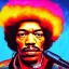 Placeholder: a realistic portrait of Jimi Hendrix at a turntable with headphones on being a DJ, vivid color