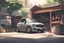 Placeholder: can you draw a cool garage and mini cooper s in the style of Kemono