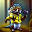 Placeholder: Squirrel toddler, steampunk headphone, sunglass, gangsta neckless, full body, yellow puffer jacket, tokio background, dramatic lighting, hyper realistic, unreal engine 5, 16k