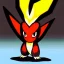 Placeholder: one fire and ghost type Pokemon, cautious, red and black in color scheme, fully visible, Ken Sugimori, Pokemon