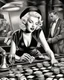 Placeholder: awesome mc escher illustration black and white style beautiful woman marilyn monroe playing poker smoking hip hop gangster hat chasing dragon, (illustration: 1.3), masterpiece, awesome illustration