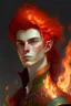 Placeholder: A teenage half-elf man, his hair is like red flame, flirtatious, fancy clothing