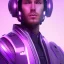 Placeholder: Cute guy face, Sci-fi character, purple backlight, pink and purple, scifi suit, profile, purple background, pink lighting