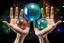 Placeholder: kundalini, connected to the universe, few colours of galaxy, holding galaxies in few hands in glass balls,