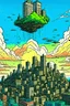 Placeholder: A city in the sky. Comicbook silverage style.