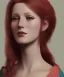 Placeholder: French woman classic portrait colourful redhead