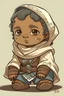 Placeholder: an anime style drawing of a blasian baby boy. hes wearing medieval baby clothing
