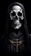 Placeholder: Portrait of Death in saint mantle on black background in realistic style