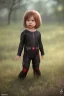 Placeholder: Black widow toddler, serious, full body, bokeh, hyper realistic