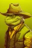 Placeholder: a large yellow bearded dragon lizardfolk cowboy bounty hunter in rango style