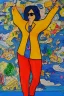 Placeholder: Full body portrait, painting, medium shot lady style of yellow submarine