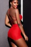 Placeholder: very beautifull black curvy woman, sexy red lace mini dress with make up,dynamic ligth,bright background ,blue backlight