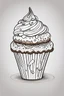 Placeholder: create a outlined coloring page of a smiling cup cake. Pay attention to the details of the faces and White background, sketch style, half of body, use outline, Mandala style, clean line art, no shadows, no coloring, no shading, no grey.