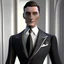 Placeholder: a classy British ai butler dressed in a business suit 3D 8K animated style with clear face details smooth edges, and front view