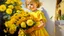 Placeholder: Neoclassicism child honding flowers painting yellow realistic cote d'azur