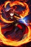 Placeholder: full body picture of a princess with brown waist length hair, fire powers in hands, magic, fantasy, spell, dark, wearing black and red fantasy armor, evil, red eyes, smirk, confident, arrogant, cocky, Unreal Engine, anime, high resolution, hi res, detailed, intricate, fighting