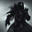 Placeholder: badass wearing a broken mask, black metal armor, futuristic suit, imperious, 8k resolution concept art,ninja