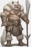 Placeholder: Dnd a young bugbear with WHITE fur and leather armor, tusks