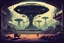 Placeholder: retro 2D game, commercial poster 1970 style, aliens invasion, inside dark abandoned military base