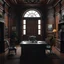 Placeholder: Picture of a study with mahogany panelled walls a dor and a large desk, photorealistic, dark fantasy, 4k