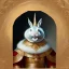 Placeholder: fantasy magic, sharp focus, illustration, highly detailed, digital painting, concept art, art germ and Paul Lewin and Kehinde Wiley, masterpiece silver rabbit with unicorn horn golden waves