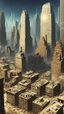 Placeholder: view of a futuristic the New York City in a post atomic catastrophic way, with lots of buildings in ruins,