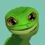 Placeholder: a green gecko with big eyes staring at you portrait minimalist