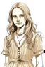 Placeholder: A girl in her late twenties, with slightly sharp features, long blond hair and hazel eyes, wearing a Chanel dress, with a rustic look, sketch