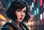 Placeholder: elizabeth with short black hair in 8k 2D anime realistic drawing style, bioshock word, neon effect, close picture, rain, highly detailed, high details, detailed portrait, masterpiece,ultra detailed, ultra quality