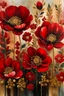 Placeholder: boho painting of RED flowers with metallic gold details