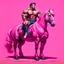 Placeholder: a big muscle man sitting on a pink horse.like 19th painting