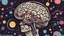 Placeholder: Brain, in comic style, background galaxy