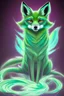 Placeholder: A emerald green fox turning into a magnificent phoenix going from darkness to light