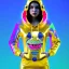 Placeholder: latin woman teenager, few freckles, gold teeth, alligator hoodie, purpurin, retro futuristic, latex dress, gradient color, BLUE, PINK, CYAN, neon, insanely detailed, 16k resolution, perfect eyes, cinematic smooth, intricate detail