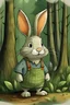 Placeholder: Once upon a time there was a little bunny who lived in a lively forest. The bunny should wear an overall.
