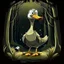 Placeholder: horror cartoon goose in forest with flashlight