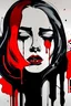 Placeholder: abstract black painting pretty woman sad face, red tear, make it as a sticker