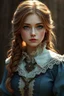 Placeholder: A pretty fantasy girl, hazel hair, intelligent, historical