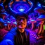 Placeholder: AI selfie in dark fluorescent mushroom concert hall , photo-realistic, shot on Hasselblad h6d-400c, zeiss prime lens, bokeh like f/0.8, tilt-shift lens 8k, high detail, smooth render, down-light, unreal engine, downlight