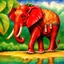 Placeholder: fantasy 90's tcg art of red strawberry elephant with an indian background