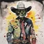 Placeholder: Diffused Cowboy Zombie portrait, rough watercolor blotch mosaic, expressionism, by Jonathan Meese, pentimento, dark background, ink splatter, depiction of light in in its changing qualities,