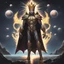 Placeholder: A divine being made from the combination of water and sun with cosmic powers and Dracula God-like man with infinite power who owns the galaxies and wears a beautiful crown A battle suit made of galaxies and stars with a glove that has seven endless stones