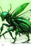 Placeholder: a drawing of a bug with a gun, concept art, by Yoshihiko Wada, digital art, green skinned, anime robotic mixed with organic, krenz cushart and asher duran, verdigris, that has the form of a dragonfly, pterodactyl mecha, moebius style, character design humanoid, scarab